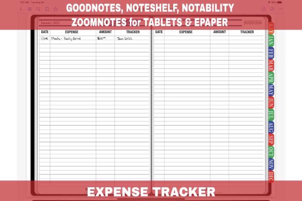 GoodNotes 2022 Expense Tracker Page