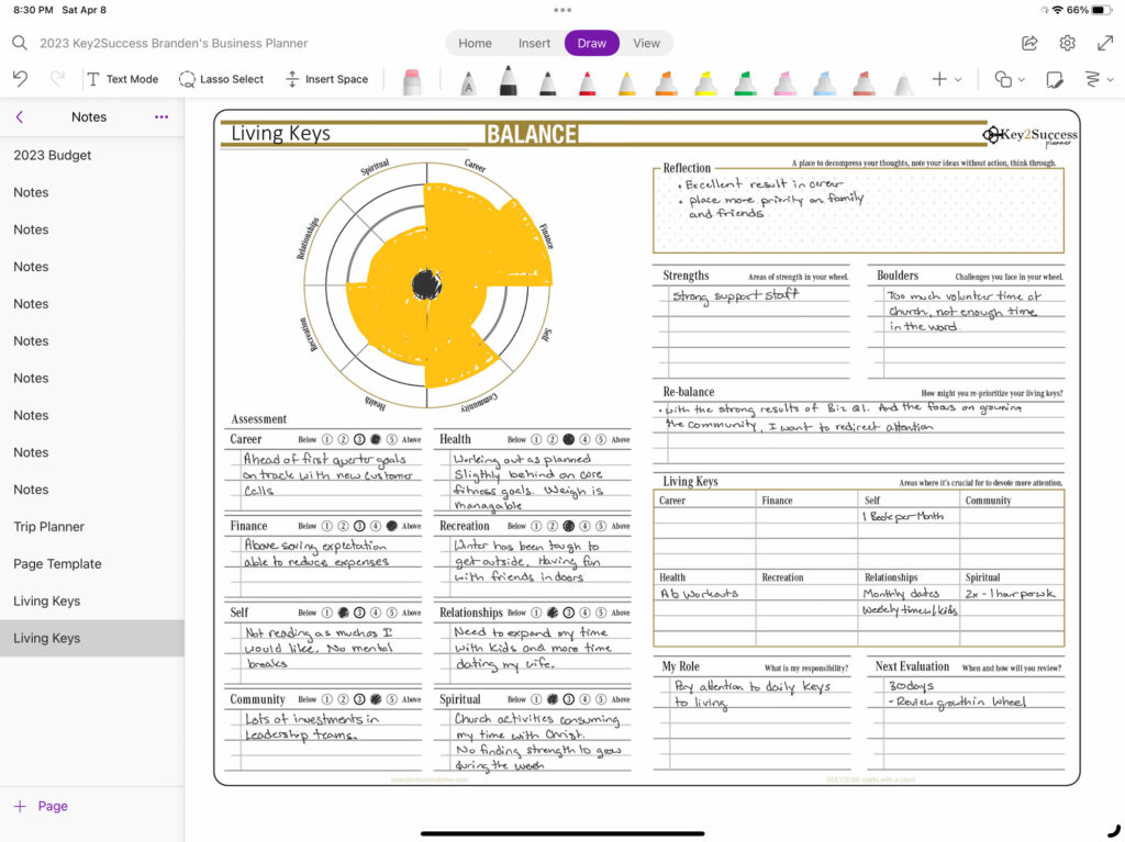 Interactive Balance Wheel Key2Success: Balance Wheel for Digital Planners