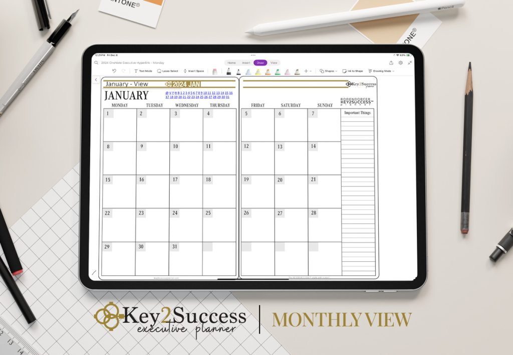 Key2Success OneNote Planner Monthly View