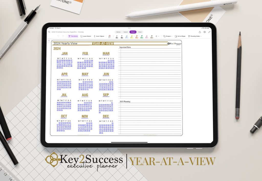 2024 OneNote Professional Digital Planner   Key2Success Planner Year At A View 1024x708 