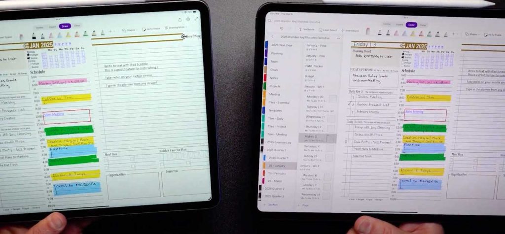 ipad 12 vs ipad 13 pro with digital planner in use on both devices side by side