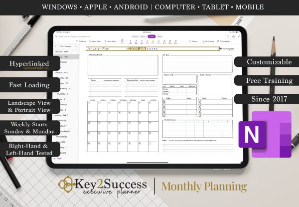 2025 Key2Success Planner OneNote Monthly Planning