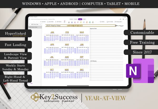 2025 Key2Success Planner OneNote Year At View