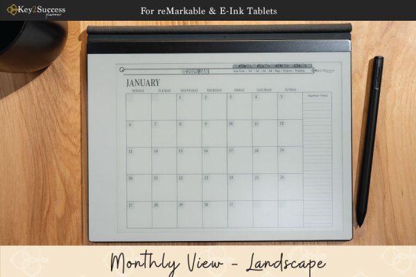 2025 reMarkable 2 Digital Planner Monthly View Landscape