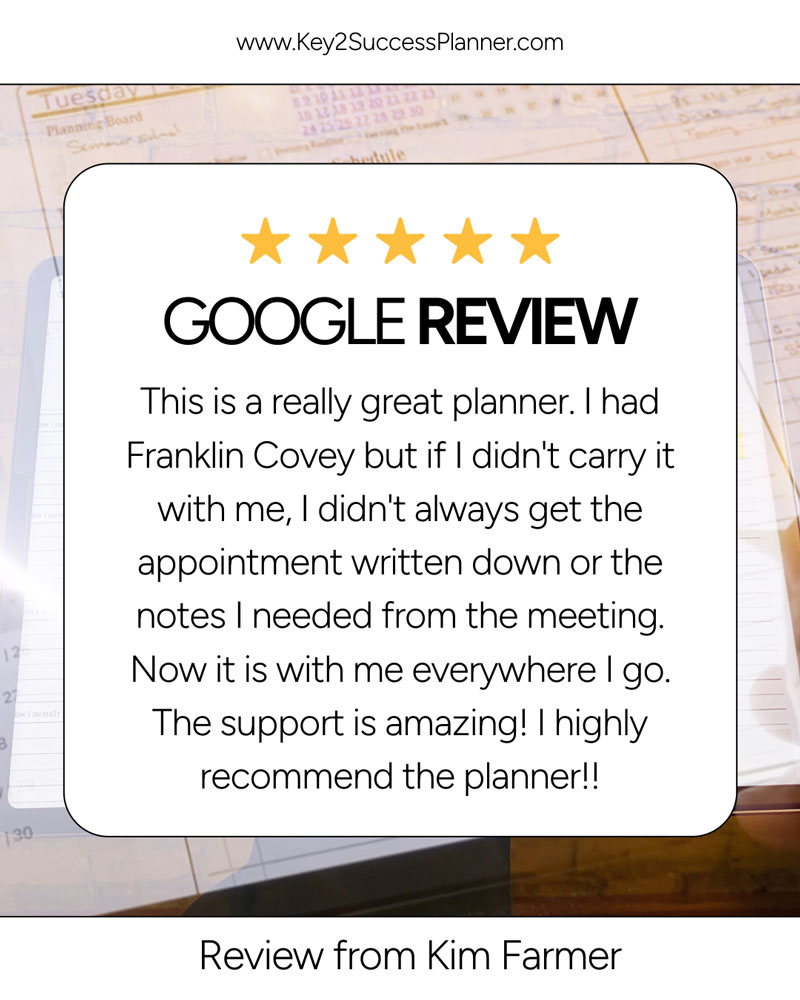 google review for key2success digital planner