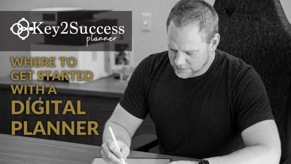 Person using a digital planner with the Key2Success logo, demonstrating how to get started with digital planning.