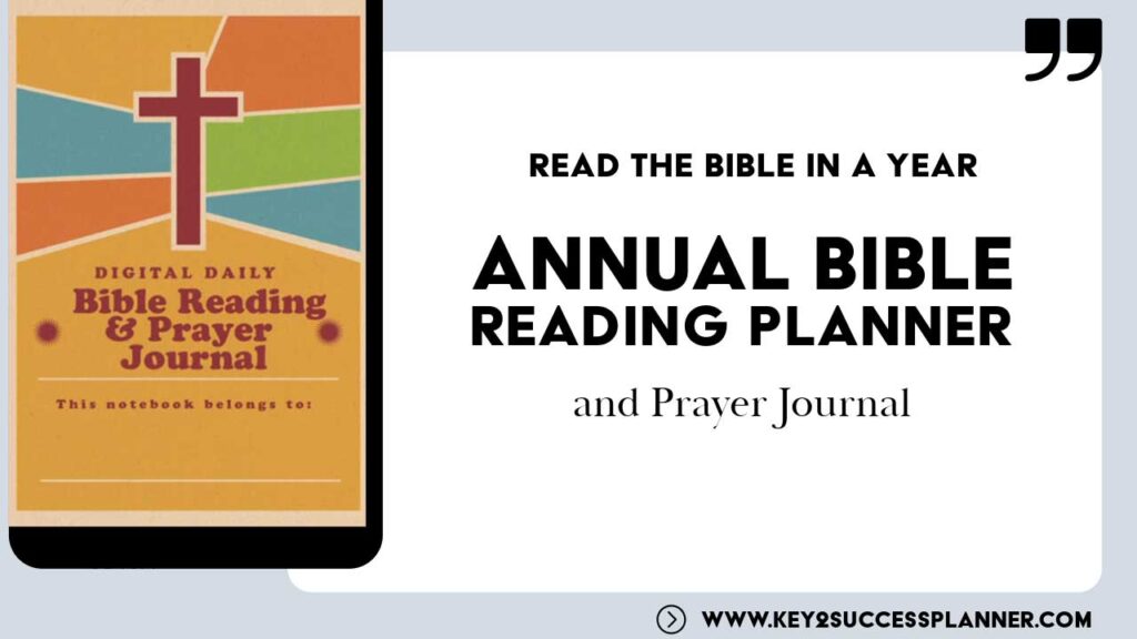 Digital Daily Annual Bible Reading Planner and Prayer Journal featuring a cross design, emphasizing organization for pastors in managing scripture reading and prayer activities.