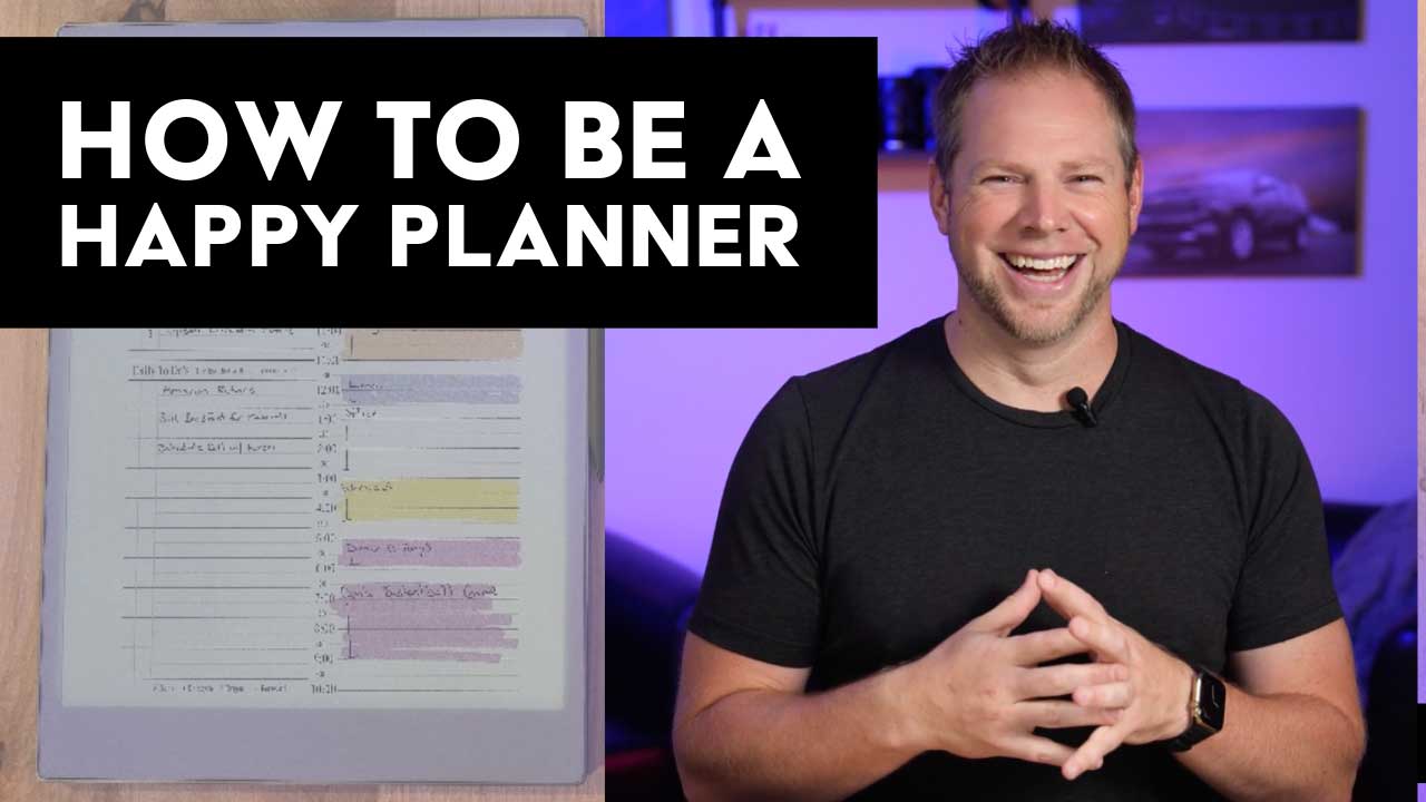 Happy planner user demonstrating digital planning techniques with a colorful planner layout and tips for effective organization.