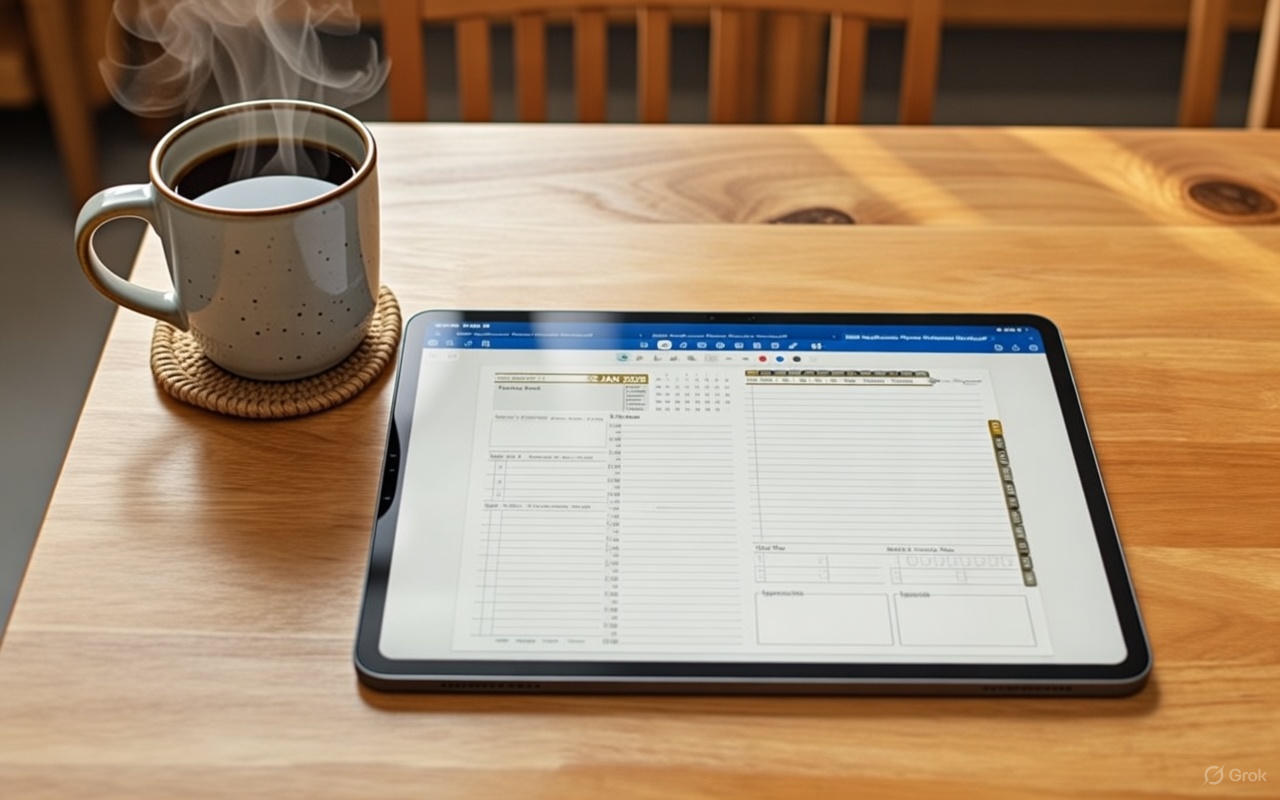Digital planner with coffee