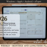 2026 OneNote Decision Journal on tablet, showcasing digital planning features, including schedules, notes, and tracking tools, available for instant download.