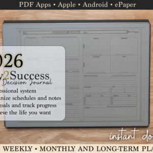 2026 Decision Journal on reMarkable Paper Pro sitting on planning desk
