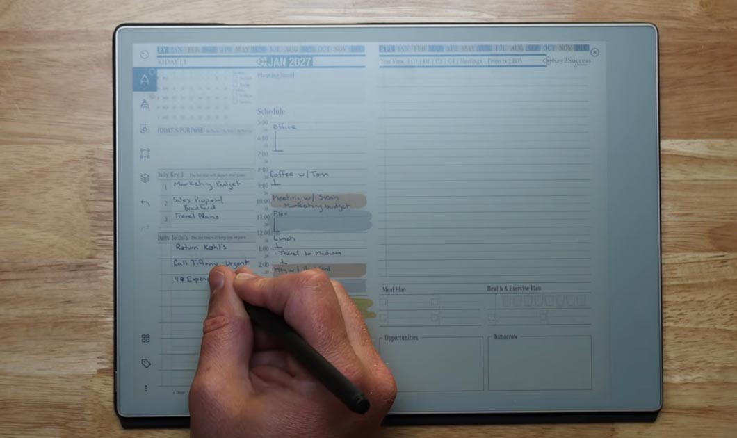 reMarkable Paper Pure with Key2Success Planner open on a professional desk setup