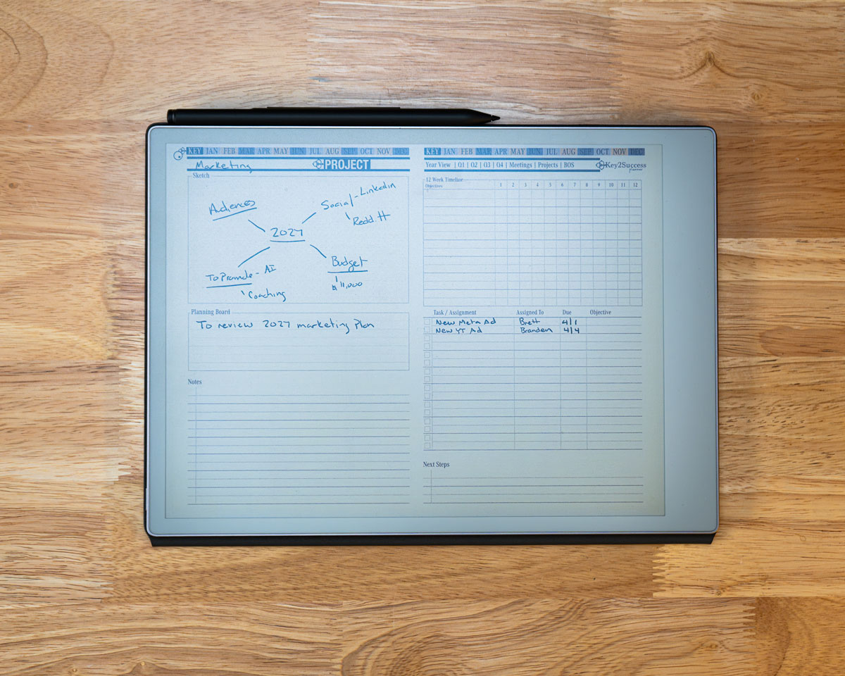 reMarkable Paper Pro project planning page layout