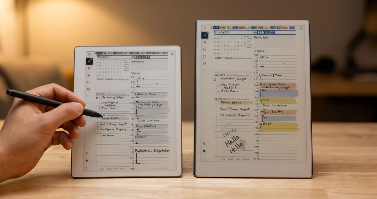 Size comparison of the reMarkable Paper Pure and larger Paper Pro