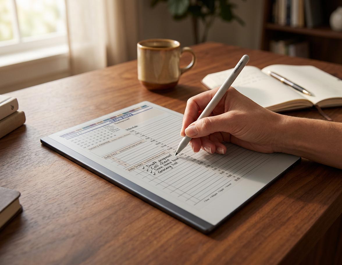 Hand writing on a reMarkable Paper Pro using a custom Key2Success planning template