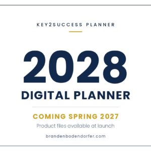 2028 Key2Success Digital Planner placeholder graphic in navy on white, announcing the 2028 planner line coming spring 2027 for OneNote, GoodNotes, PDF, Samsung Notes and e-ink devices.