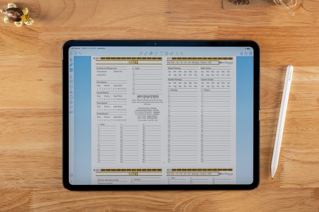 Best PDF Digital Planner App Comparison 2026 2 2027 Key2Success Digital Planner 2027 Key Page in landscape view in CollaNote on iPad
