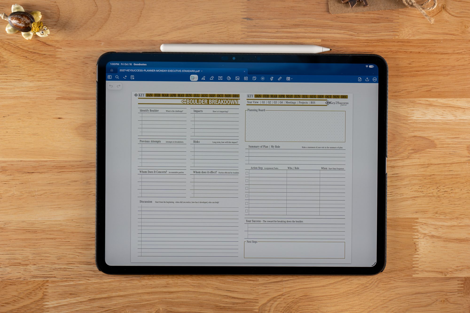 Business Operating System 4 Key2Success Boulder Breakdown page on iPad in GoodNotes