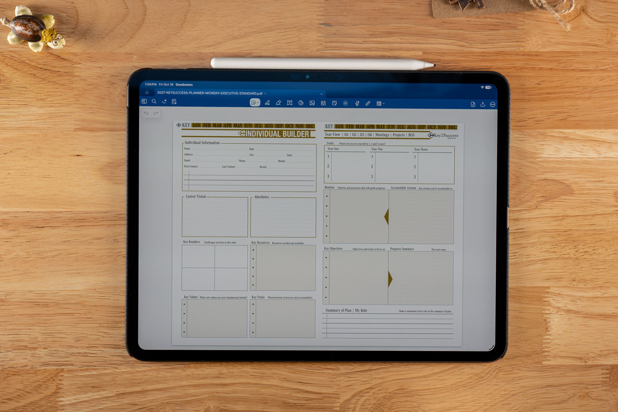 Business Operating System 7 Key2Success 2027 Individual Builder page on iPad in GoodNotes