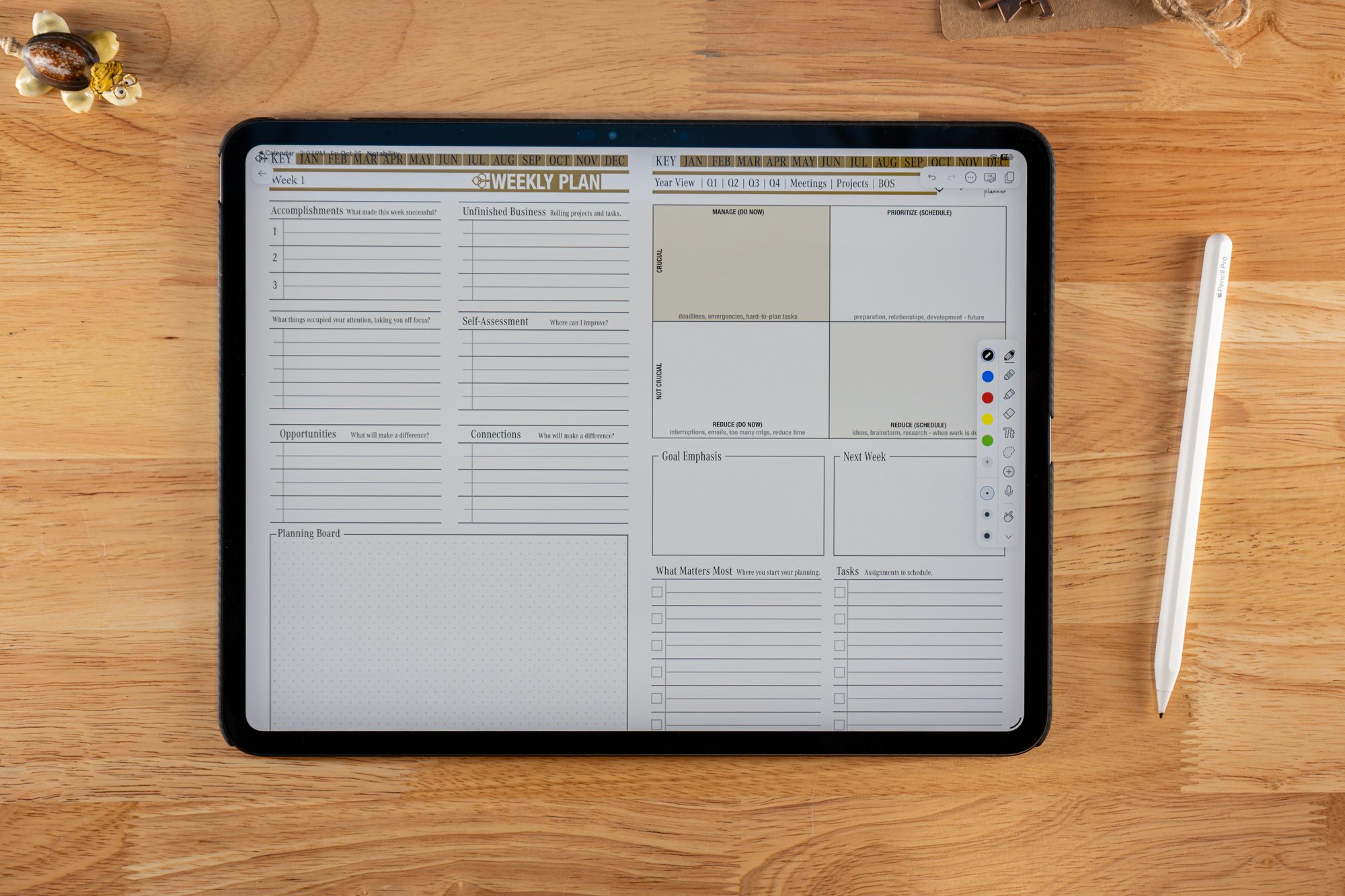 Best App for iPad Pro Note Taking (2026 Guide) 1 2027 Key2Success Digital Planner Weekly Plan in landscape view in Notability on iPad