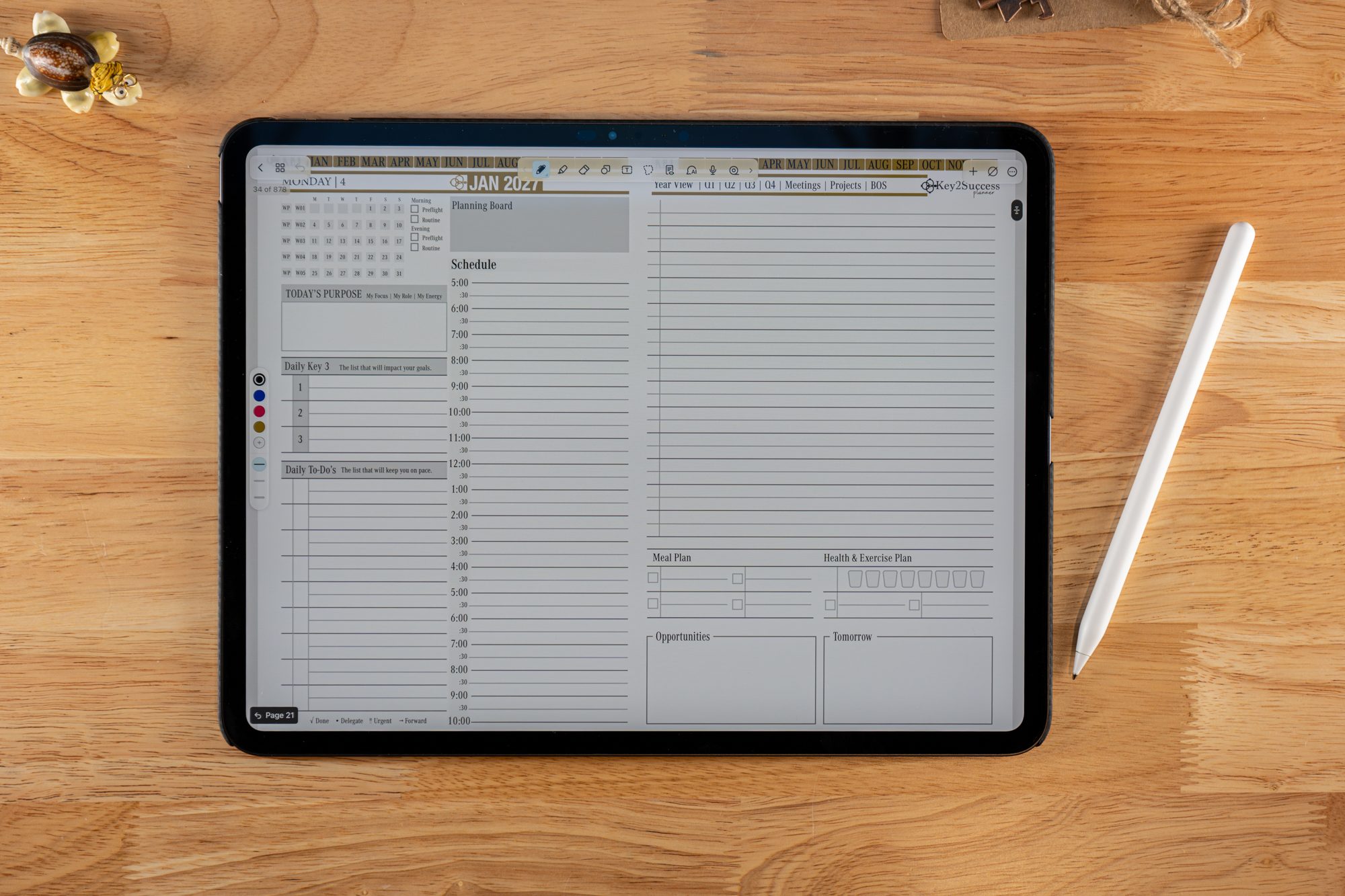Best iPad Planner 2025 3 2027 Key2Success Digital Planner Daily Page in landscape view in Noteshelf on iPad