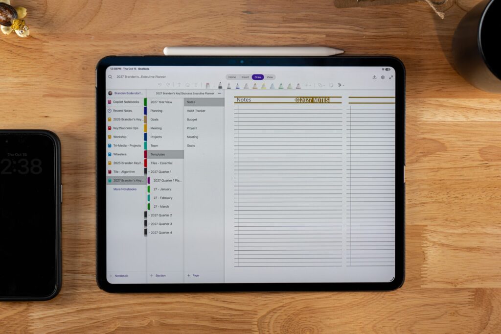 GoodNotes vs OneNote 2026: Which Is Better for Digital Planners? 2 2027 Key2Success Digital Planner Notebook Navigation in landscape view in OneNote on iPad