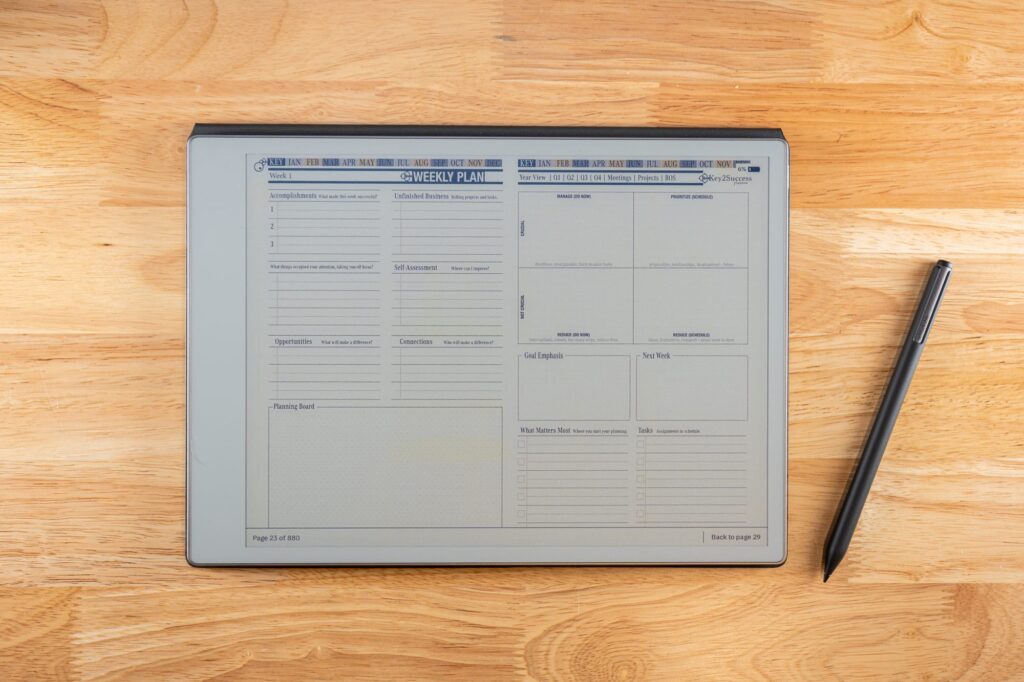 2027 Key2Success Digital Planner Weekly Plan in landscape view on reMarkable Paper Pro