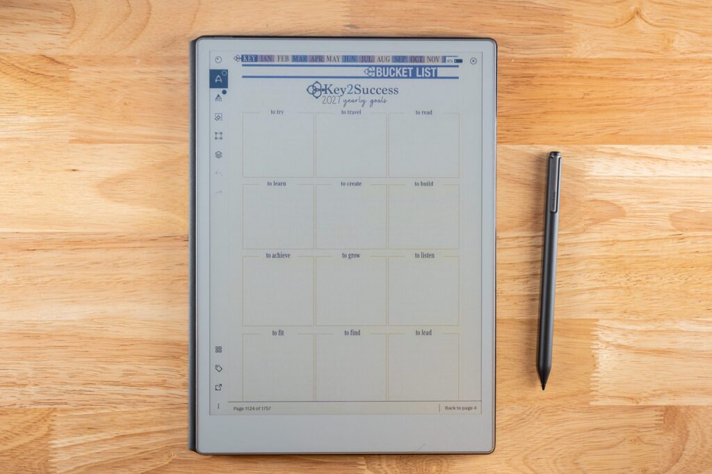 Using a Vision Board to Plan Your Year: The Key2Success Vision Board Overview 2 2027 Key2Success Digital Planner Bucket List in portrait view on reMarkable Paper Pro