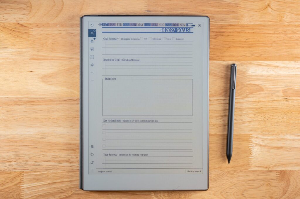 2027 Key2Success Digital Planner 2027 Goals in portrait view on reMarkable Paper Pro