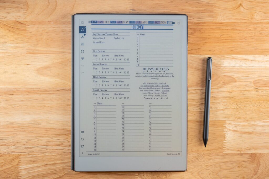 Using a Vision Board to Plan Your Year: The Key2Success Vision Board Overview 1 2027 Key2Success Digital Planner Key Page in portrait view on reMarkable Paper Pro
