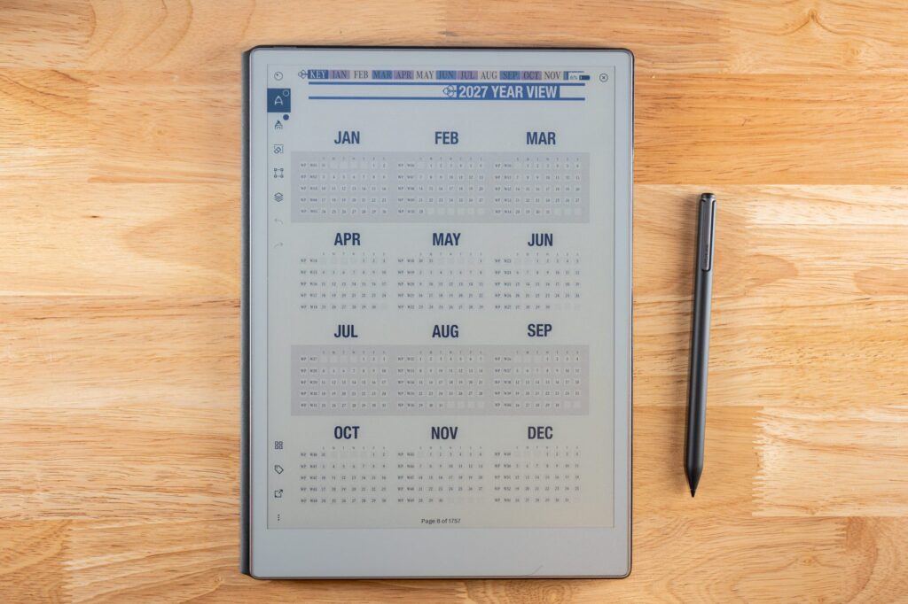 2027 Key2Success Digital Planner 2027 Year View in portrait view on reMarkable Paper Pro