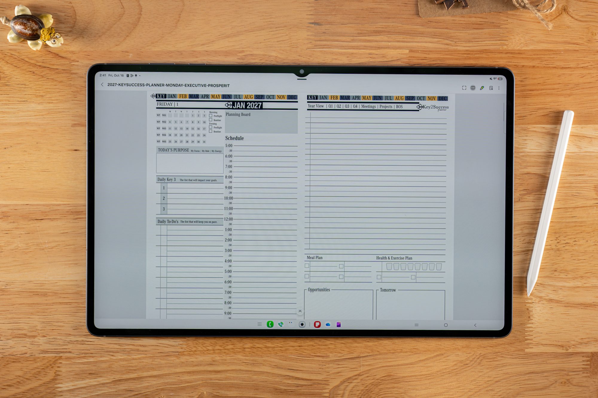 How to Use Samsung Notes App 2 2027 Key2Success Planner Daily Page in landscape view in Samsung Notes on Samsung Tab