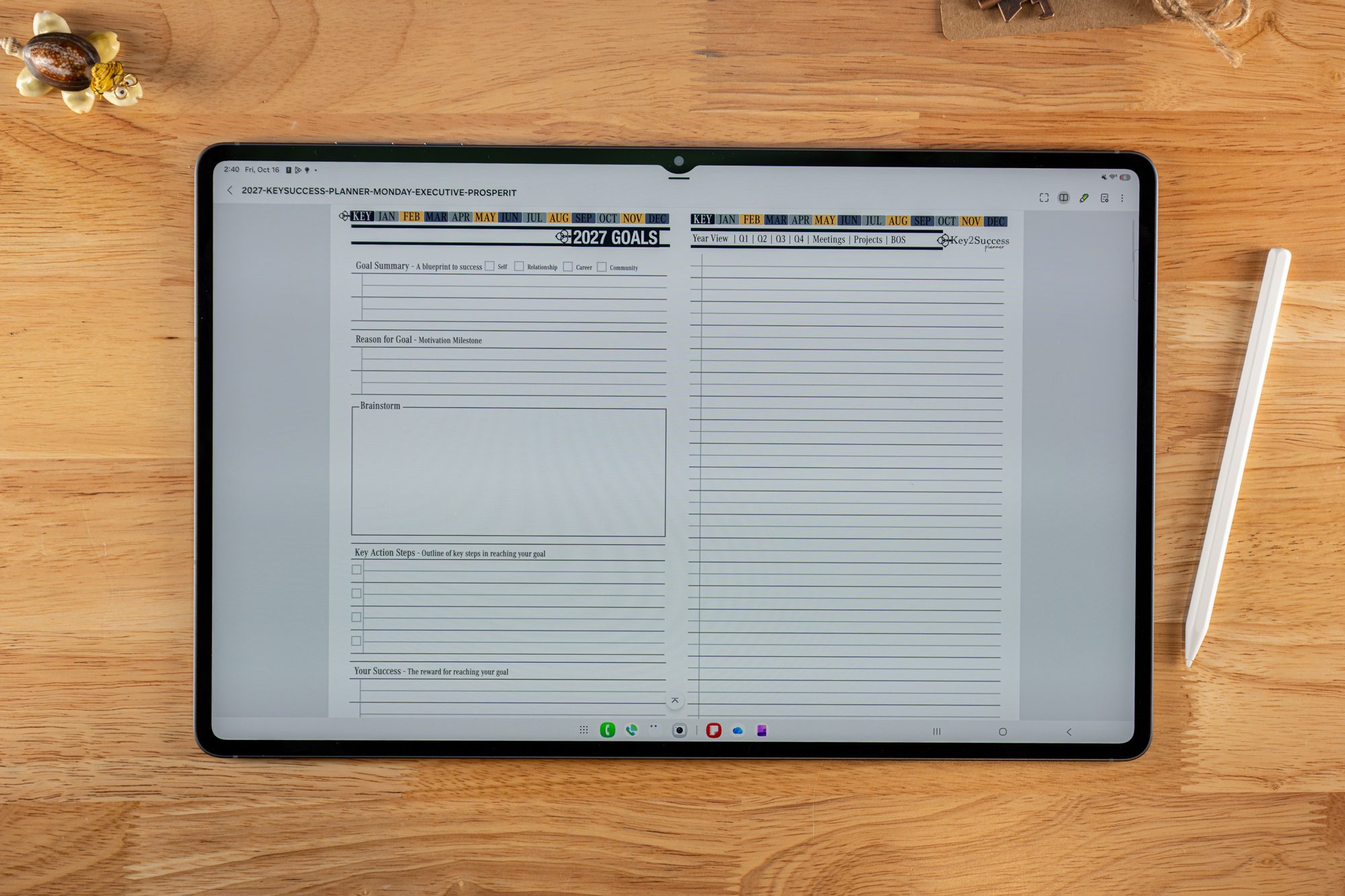 How to Use Samsung Notes App 4 2027 Key2Success Planner 2027 Goals in landscape view in Samsung Notes on Samsung Tab