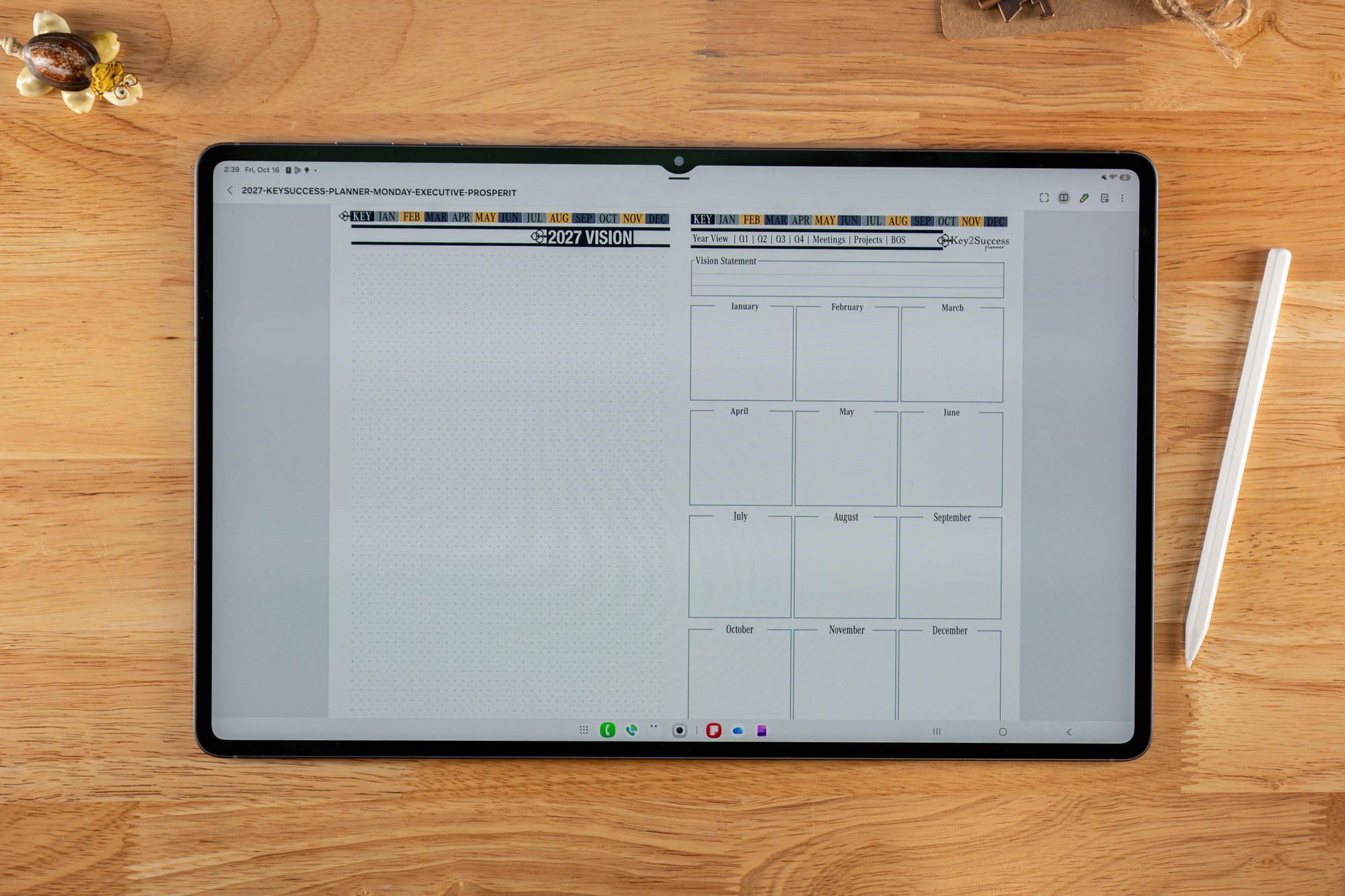 2027 Key2Success Planner 2027 Vision in landscape view in Samsung Notes on Samsung Tab