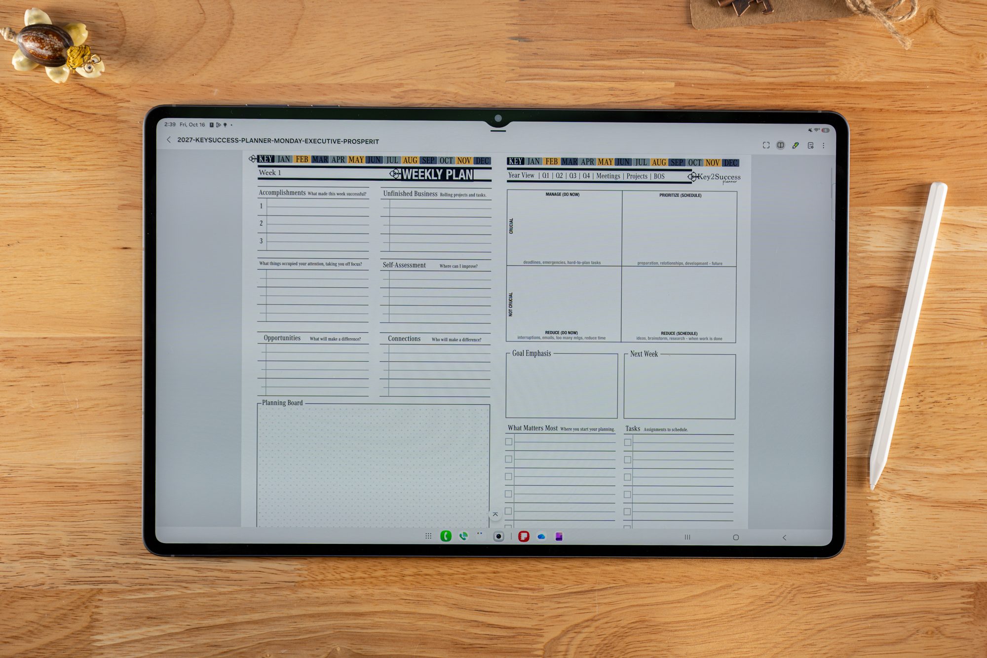 How to Use Samsung Notes App 3 2027 Key2Success Planner Weekly Plan in landscape view in Samsung Notes on Samsung Tab