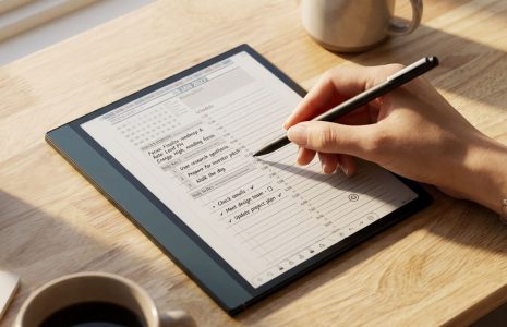 Onyx Boox 5c open to Key2Success Daily Key3 page during a focused morning planning session