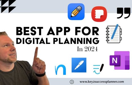 best app for digital planning 2024 featuring logos of popular apps like onenote nebo goodnotes with branden pointing