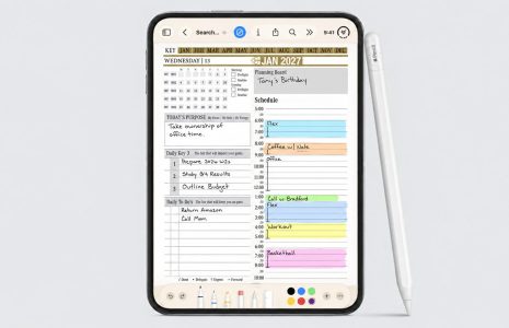 Key2Success Planner weekly spread open on iPhone Duo's unfolded inner display with Apple Pencil